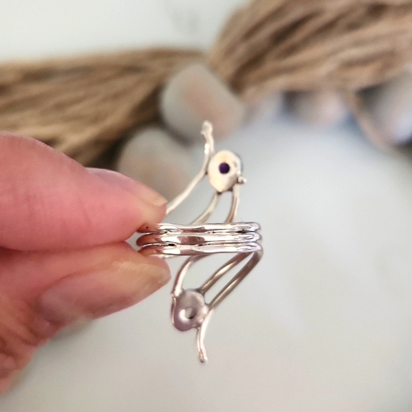 NEW Sterling Silver Double Gemstone Bypass Ring - Picture 7 of 8